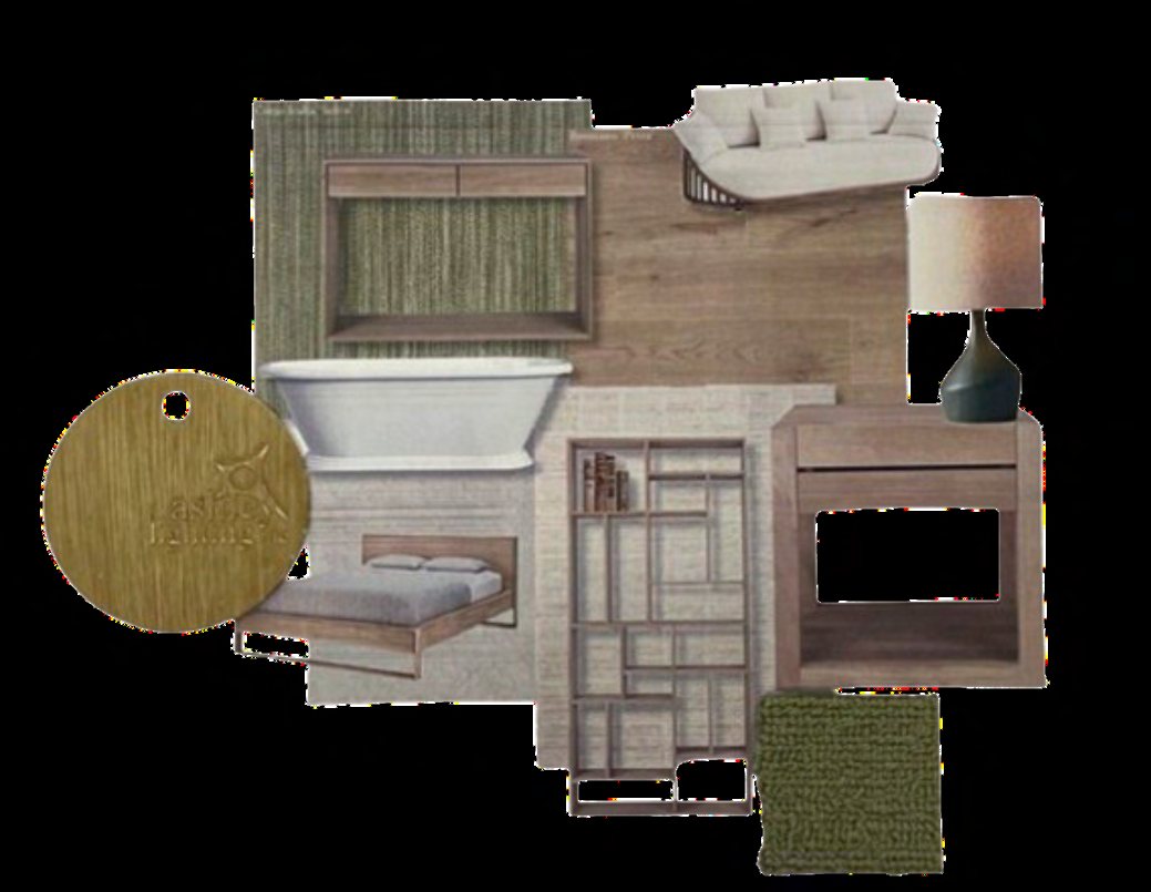 FF&E and materials collage for the South Boston one-bedroom apartment